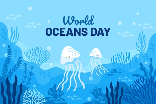 Vector gratuito fondo plano para la celebración del día mundial de los océanos