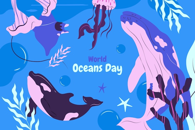 Vector gratuito fondo plano para la celebración del día mundial de los océanos