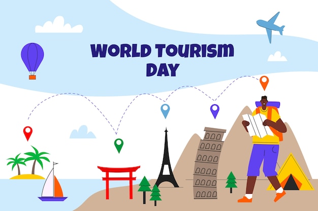 Vector gratuito fondo plano para la celebración del día mundial del turismo