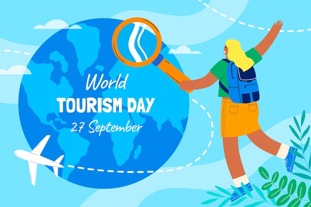 Vector gratuito fondo plano para la celebración del día mundial del turismo