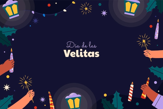 Vector gratuito fondo plano para la celebración del día de las velitas con manos sosteniendo velas