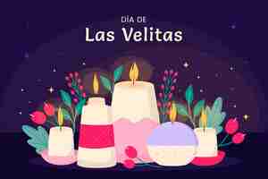 Vector gratuito fondo plano para la celebración del día de las velitas con velas.