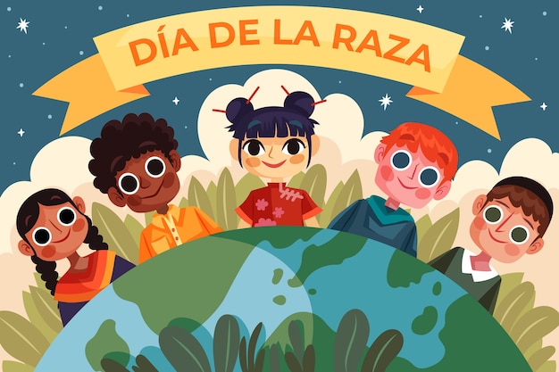 Vector gratuito fondo plano para la celebración española del dia de la raza