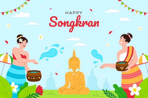 Fondo plano para la celebración del festival del agua de songkran