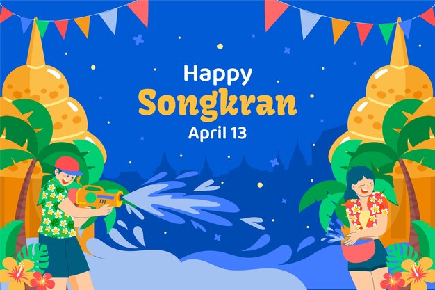 Fondo plano para la celebración del festival del agua de songkran