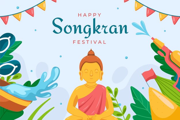 Fondo plano para la celebración del festival del agua de songkran