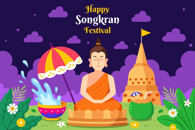 Fondo plano para la celebración del festival del agua de songkran