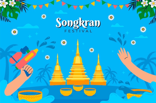 Vector gratuito fondo plano para la celebración del festival del agua de songkran