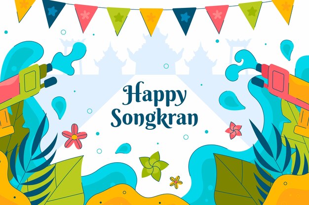 Fondo plano para la celebración del festival del agua de songkran