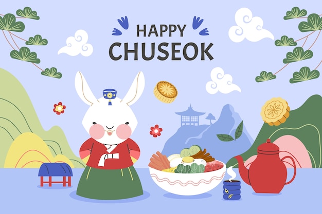 Fondo plano para la celebración del festival chino de chuseok