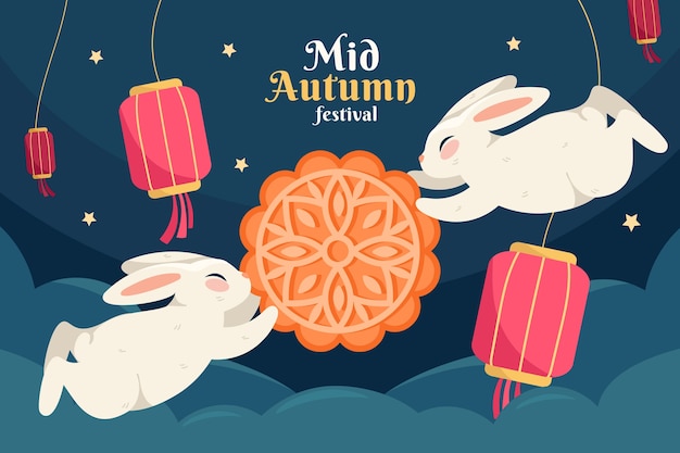 Fondo plano para la celebración del festival chino del medio otoño