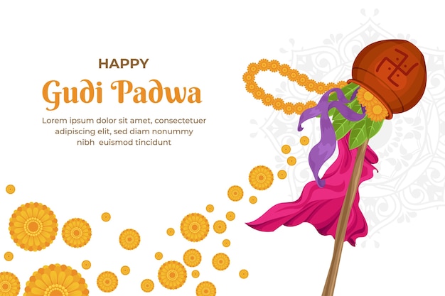 Vector gratuito fondo plano de celebración del festival gudi padwa