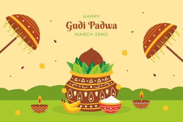 Fondo plano de celebración del festival gudi padwa