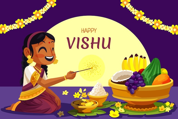 Fondo plano para la celebración del festival hindú vishu