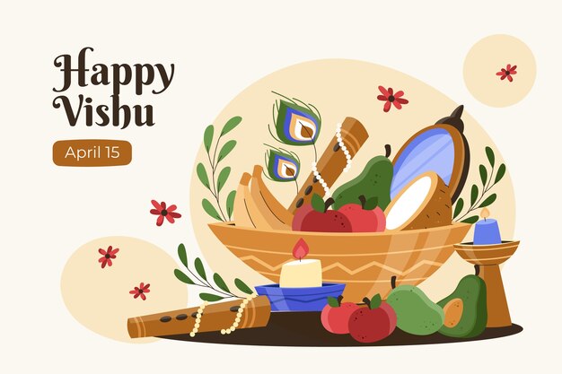 Fondo plano para la celebración del festival hindú vishu