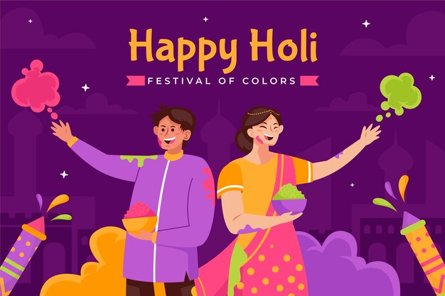 El fondo plano para la celebración del festival de Holi.