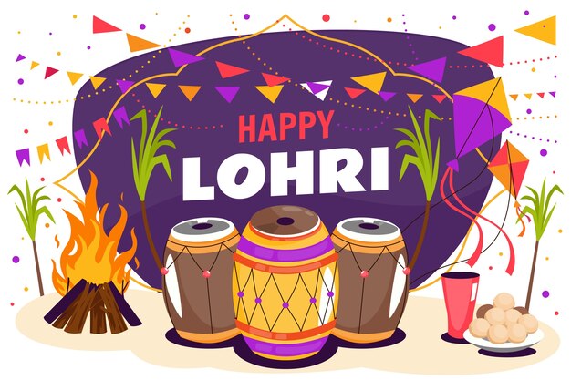 Fondo plano de celebración del festival lohri