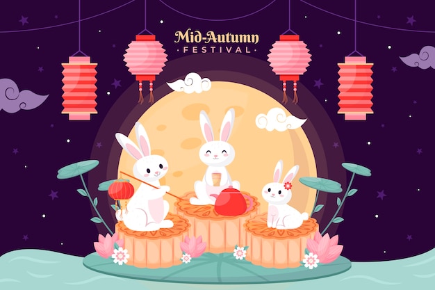 Fondo plano para la celebración del festival del medio otoño