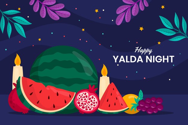 Fondo plano para la celebración del festival nocturno de yalda con fruta