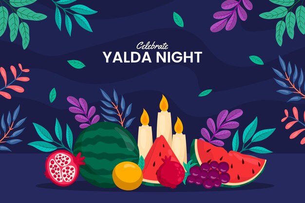 Fondo plano para la celebración del festival nocturno de yalda con fruta