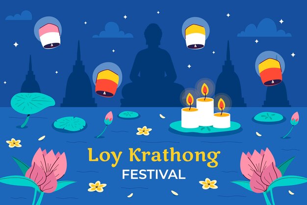 Fondo plano para la celebración del festival tailandés loy krathong