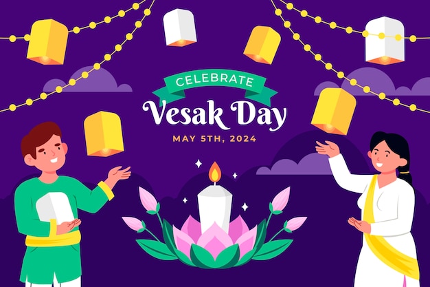 Vector gratuito fondo plano para la celebración del festival vesak