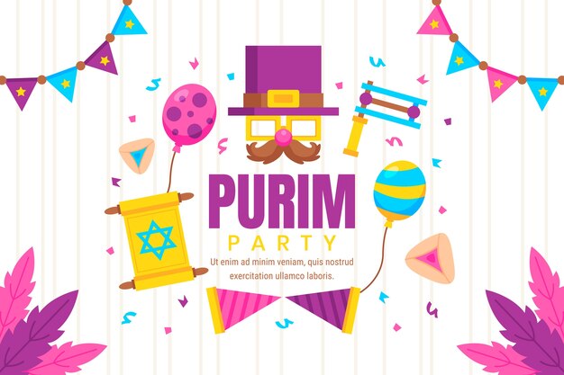 Fondo plano para la celebración de la festividad de purim