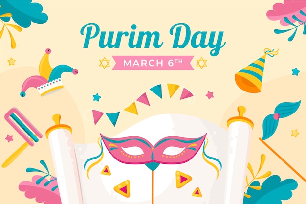 Vector gratuito fondo plano para la celebración de la festividad de purim