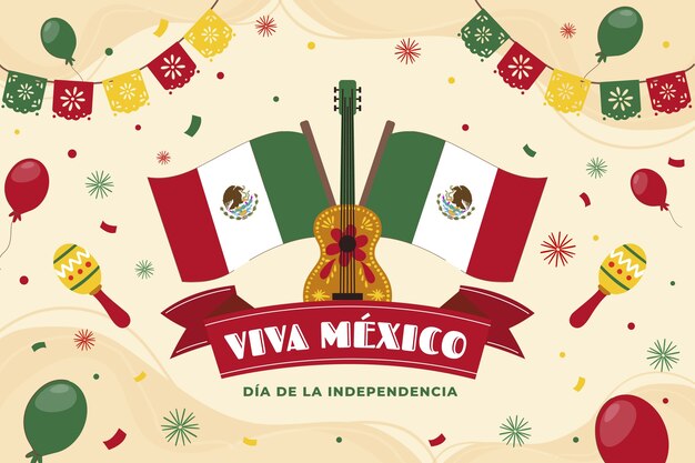 Vector gratuito fondo plano para la celebración de la independencia de méxico