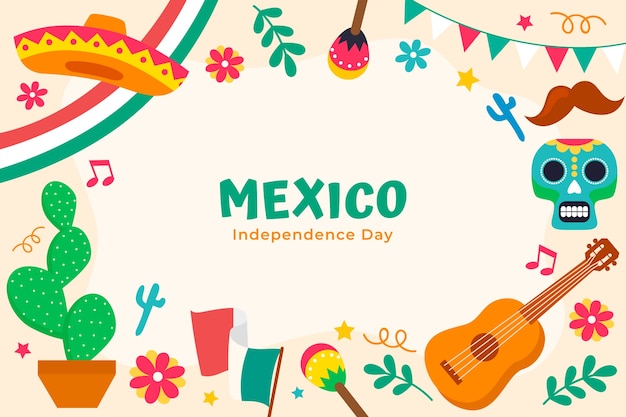 Vector gratuito fondo plano para la celebración de la independencia de méxico