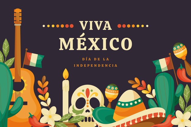 Vector gratuito fondo plano para la celebración de la independencia de méxico