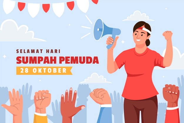 Vector gratuito fondo plano para la celebración indonesia del sumpah pemuda