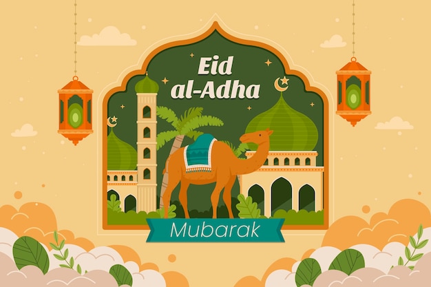 Vector gratuito fondo plano para la celebración islámica de eid al-adha