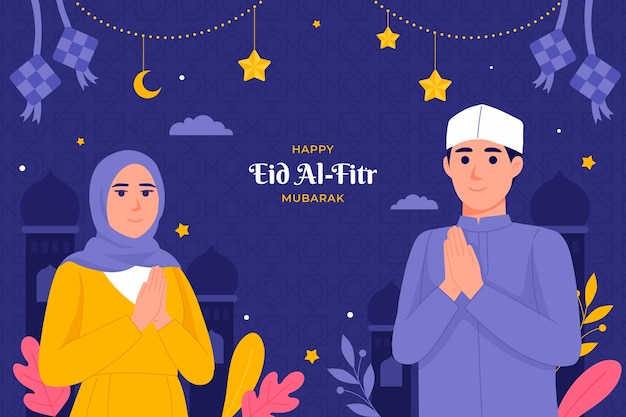 Vector gratuito fondo plano para la celebración islámica de eid al-fitr