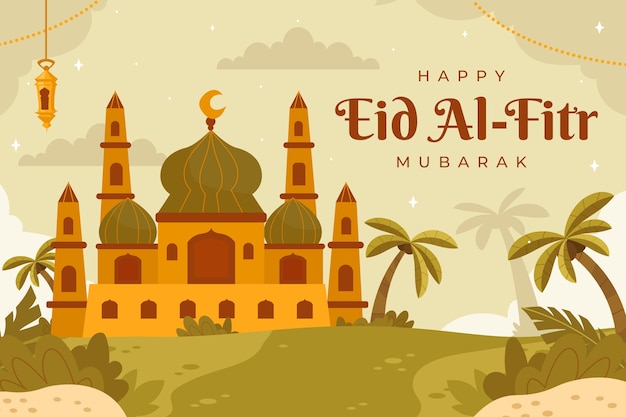 Vector gratuito fondo plano para la celebración islámica de eid al-fitr