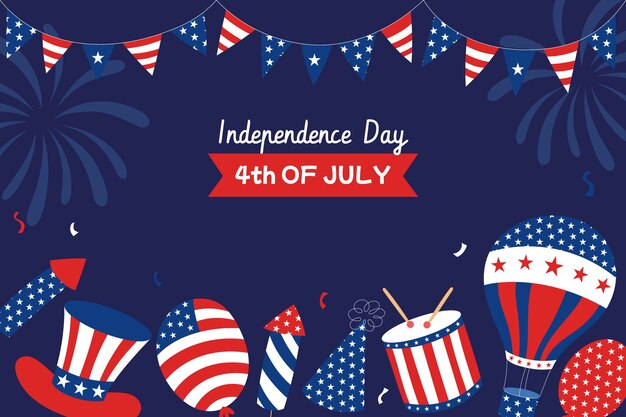 Fondo plano para la celebración navideña del 4 de julio estadounidense