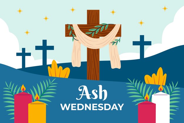 Fondo plano para la celebración religiosa del miércoles de ceniza