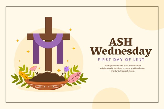 Fondo plano para la celebración religiosa del miércoles de ceniza