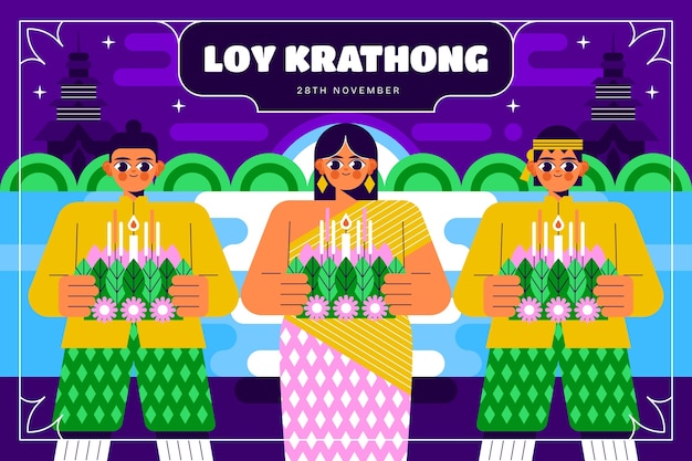 Vector gratuito fondo plano para la celebración tailandesa de loy krathong