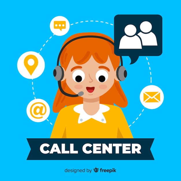 Fondo plano chica trabajando en call center