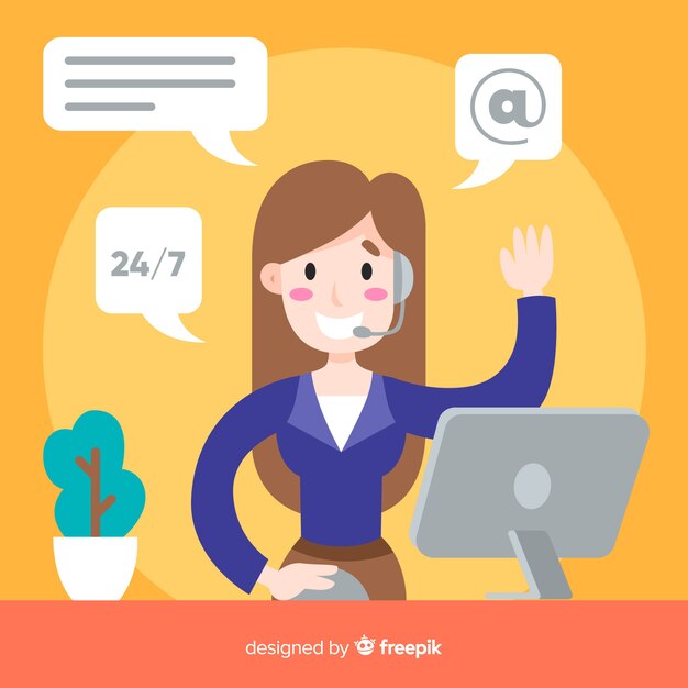 Fondo plano chica trabajando en call center