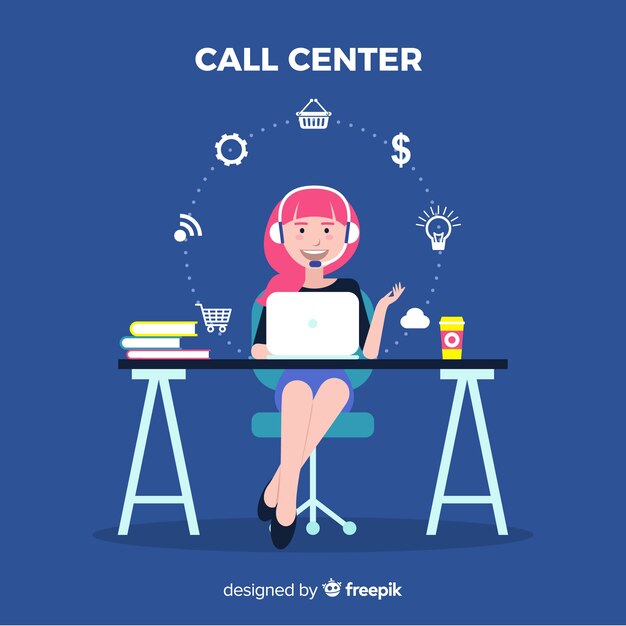 Fondo plano chica trabajando en call center