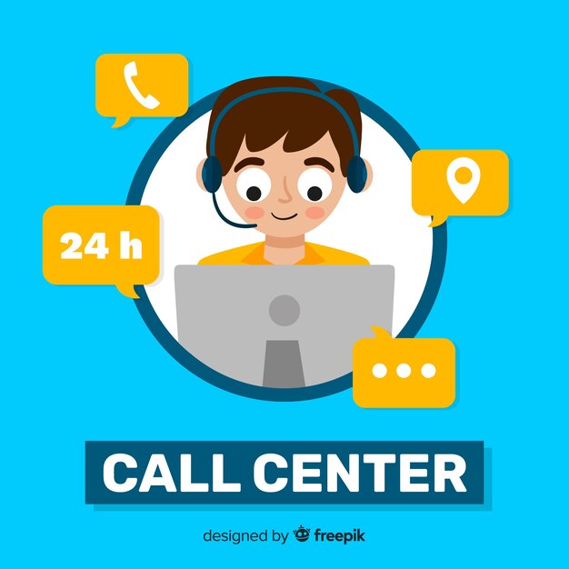 Fondo plano chico trabajando en call center