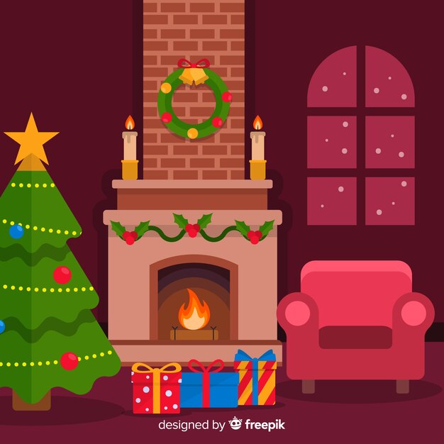 Fondo plano chimenea navideña