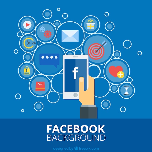 Fondo plano de círculos de móvil con facebook 
