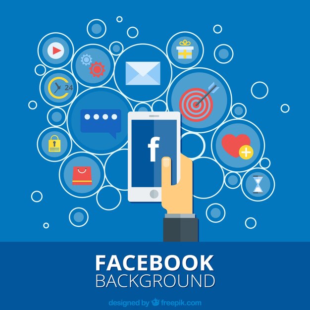 Fondo plano de círculos de móvil con facebook 