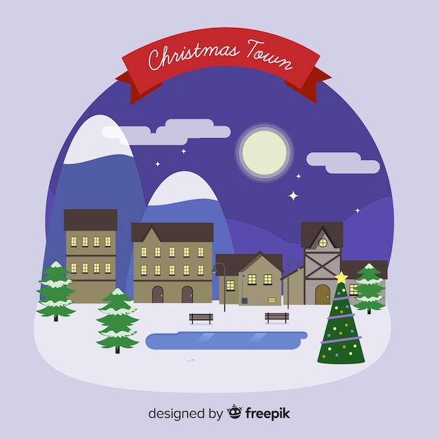 Vector gratuito fondo plano ciudad navidad