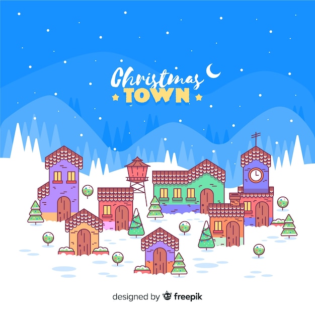 Vector gratuito fondo plano ciudad navidad