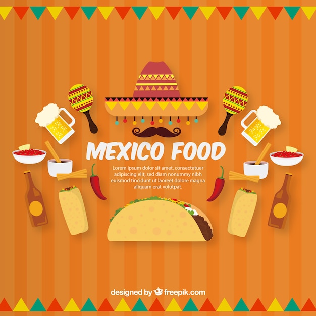 Vector gratuito fondo plano de comida mexicana