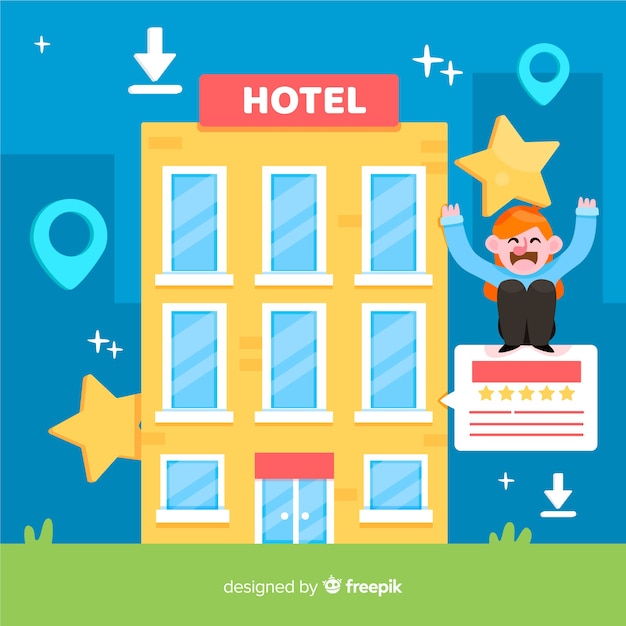 Vector gratuito fondo plano concepto reseña de hotel